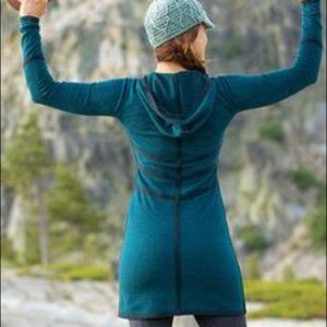 Teal Long-Sleeve Hooded Knit Dress